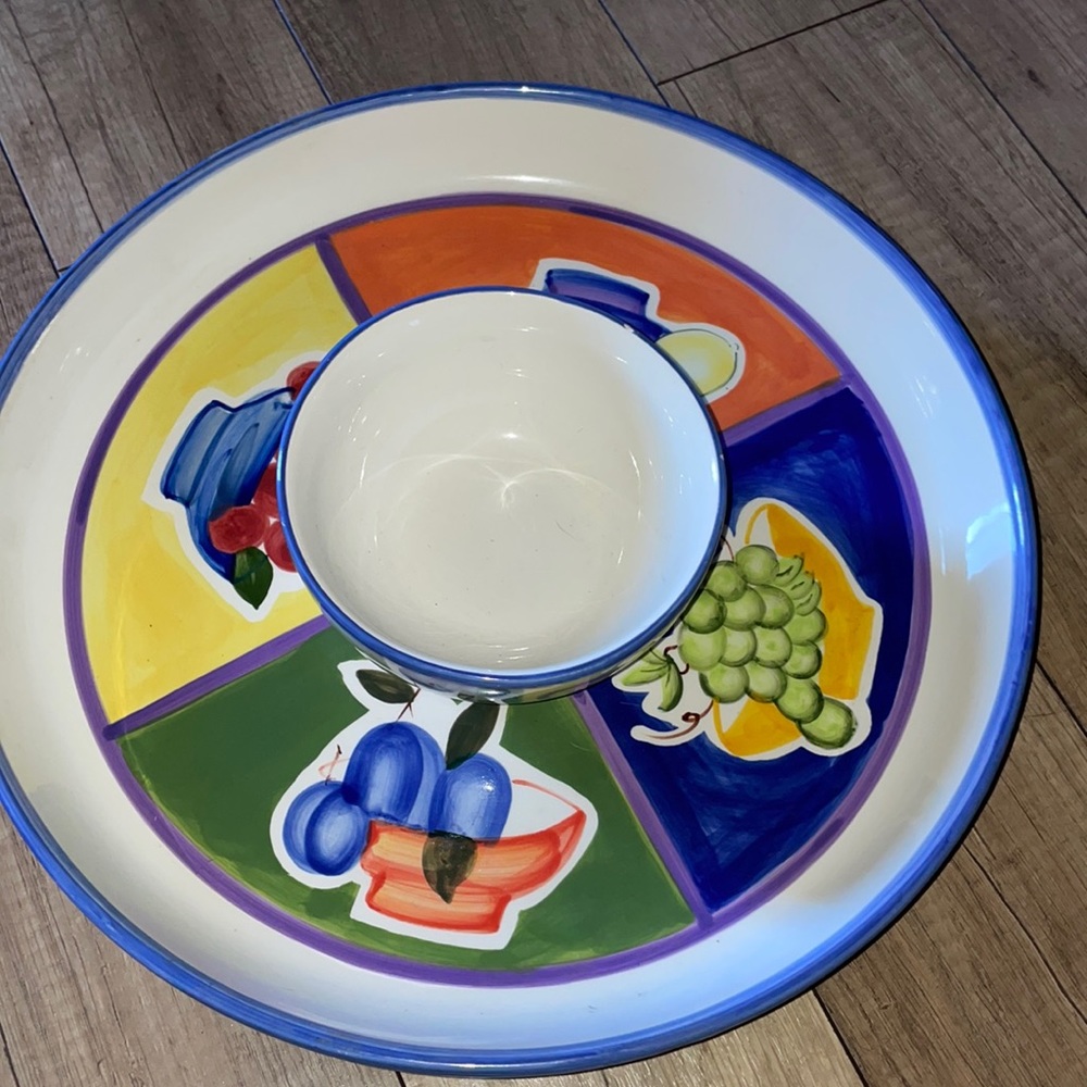 Capri handpainted porcelain food chips salsa veggies serving tray bowl dish